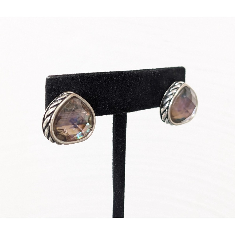 Napier Faux Abalone Faceted Teardrop Silver Tone Earrings Nautical‎ Boho